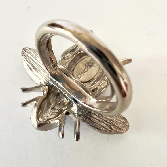Black & White Pave Crystal Figural Bee Costume Ring CHICO'S Size 5 1/2-6.5 - Picture 6 of 6